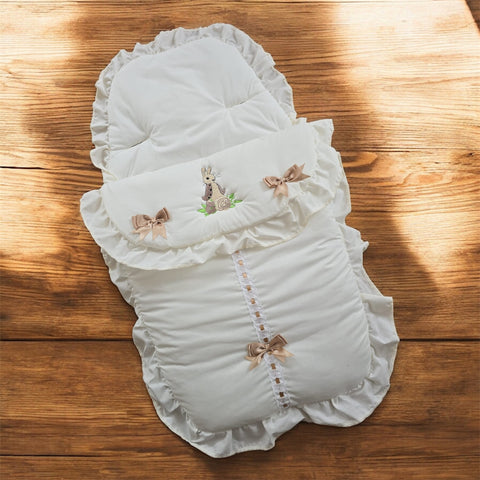 Luxury Baby Sleeping Bag with Embroidered Bunny & Satin Bows – Soft & Cozy Swaddle Wrap