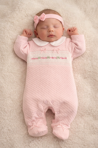 Premature Baby Girls All in One with Smocking and Bows - Princess