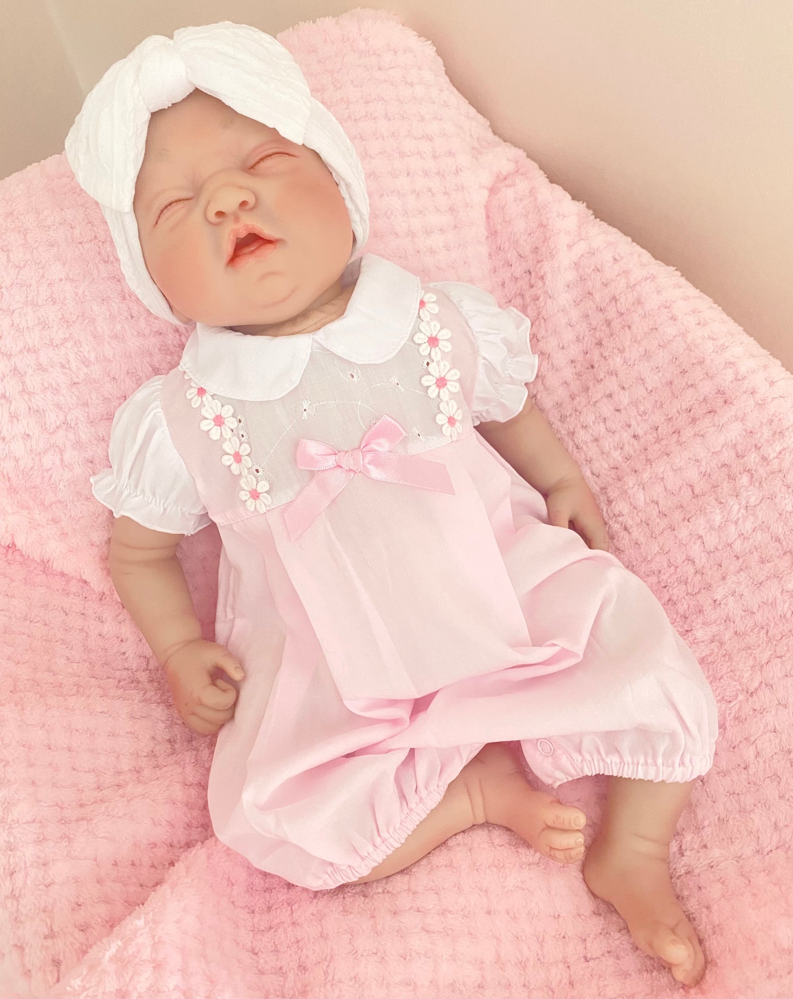 Baby Girls Pink cotton summer spanish  Romper With Bows - Daisy chain