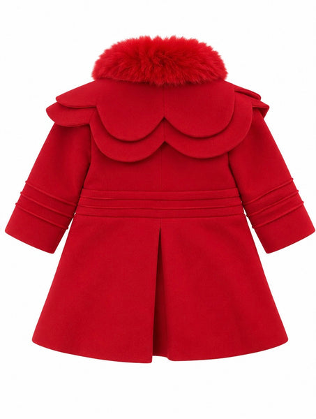 Girls Luxury Red Faux Fur Collar Coat – Elegant Princess Winter Coat