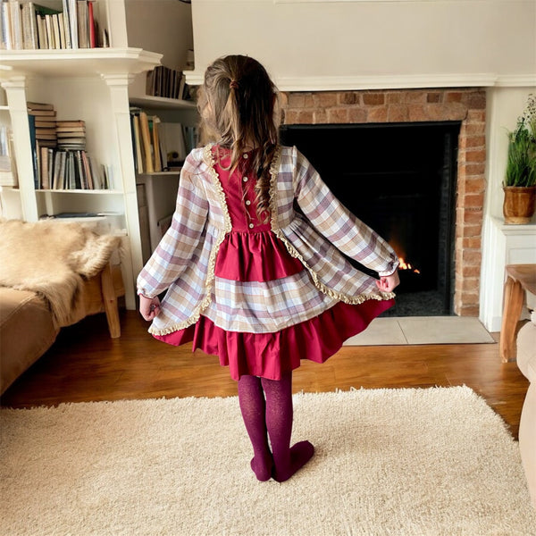 Ceyber Check Burgundy Layered Dress