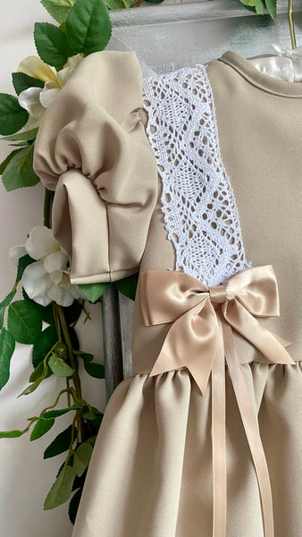 Mary Jane Drop Waist Dress - Beige