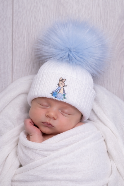 Peter Rabbit luxury faux fur Single Pom Hat (0m-24m)