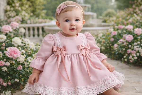 Blush Pink Double Bow Dress (0-24 Month)