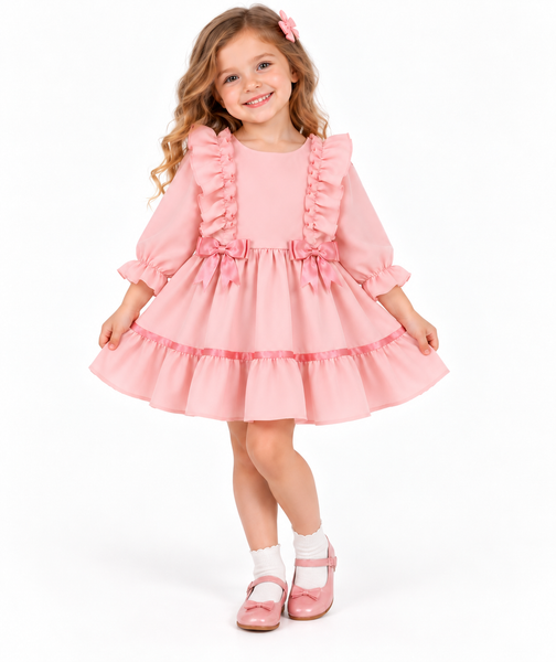 Blush Pink Frill & Bow Girls Dress