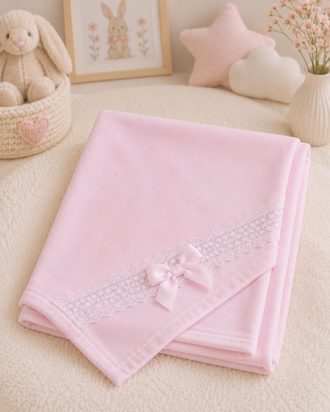 Baby Pink Lace Baby Blanket with Satin Bow