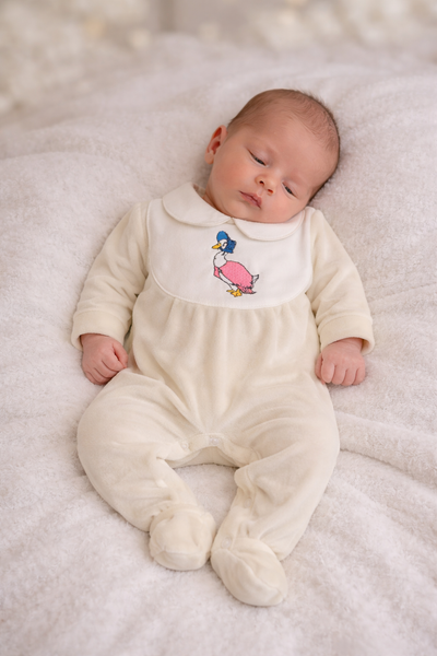 Jemima Puddleduck soft Velour All in One BabyGrow - Cream