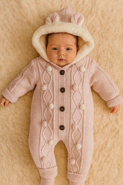 Baby Girls pink Bobble pom snowsuit  Pramsuit