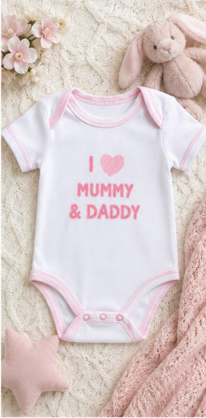 Baby Girls ‘I Love Mummy & Daddy’ Short Sleeve Bodysuit Pack of 3 – Pink