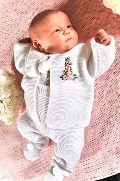 Flopsy Bunny knitted Pom Pom Outfit pram suit
