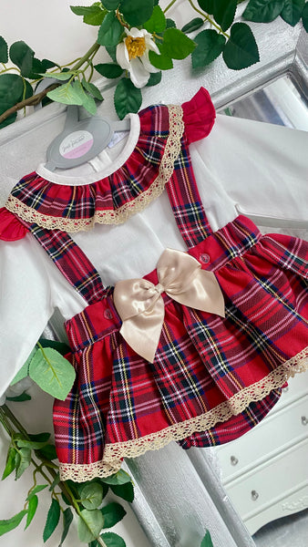 Tartan Baby Girls Romper With Gold Bow