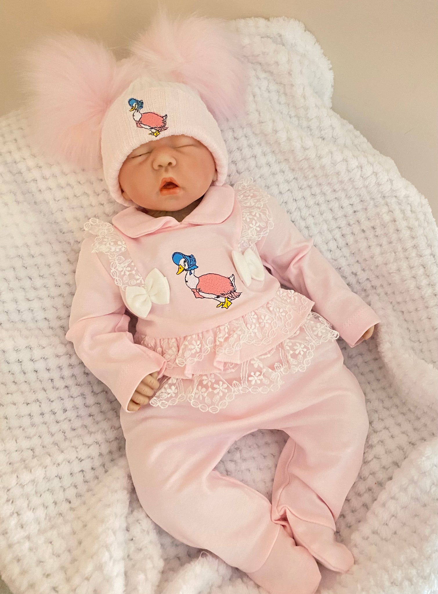 Jemima Puddleduck spanish style All in One Lace Babygrow