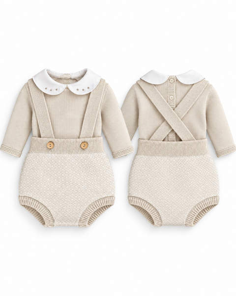Knitted Baby Two-Piece Set with Peter Pan Collar