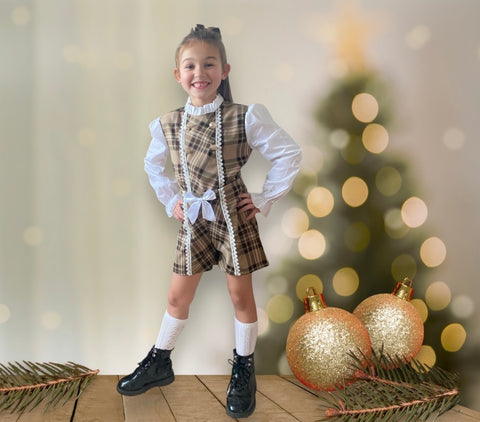 SALE Girls Burberry Inspired Checked Top and Shorts Set