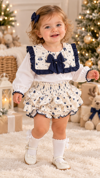 Girls Christmas Reindeer Bow Ruffle Bloomer Set - Exclusive