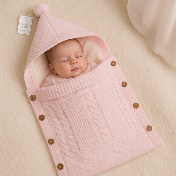 Knitted Baby Nest with Padding - Pink