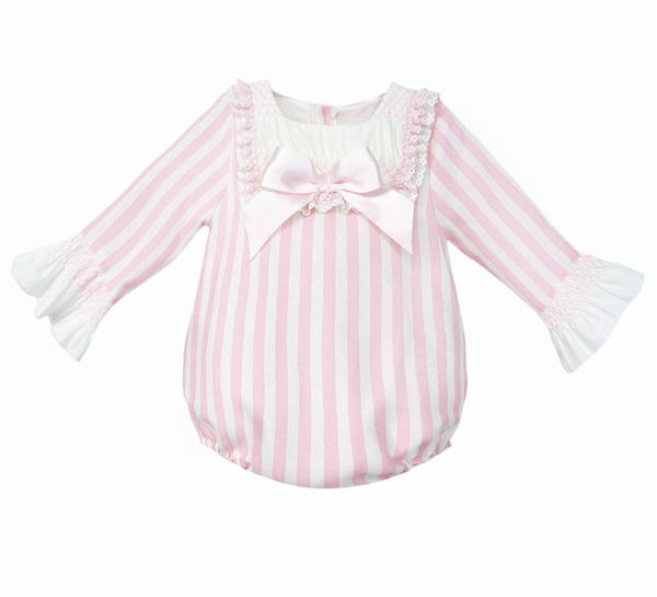 Wee Me Baby Girl Pink Stripe Smocked Romper