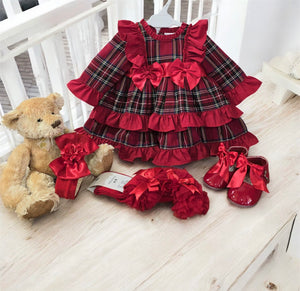 Wee Me Baby Girls Red Tartan Frilly Layered Dress large fitting