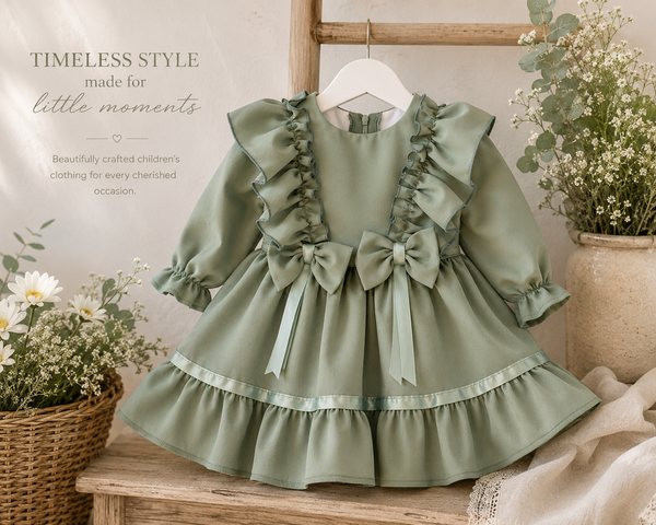 Sage Green Ruffle Bow Girls Occasion Dress