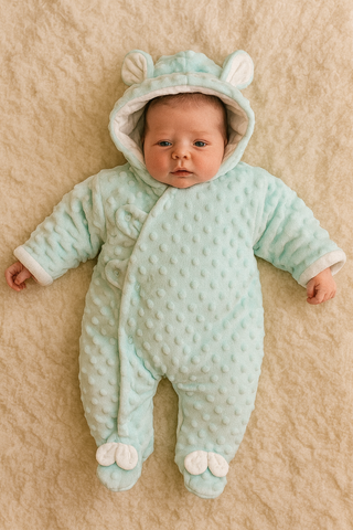 Mint Padded Baby Snowsuit with Ears