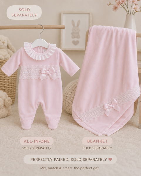 Baby Pink Lace Baby Blanket with Satin Bow