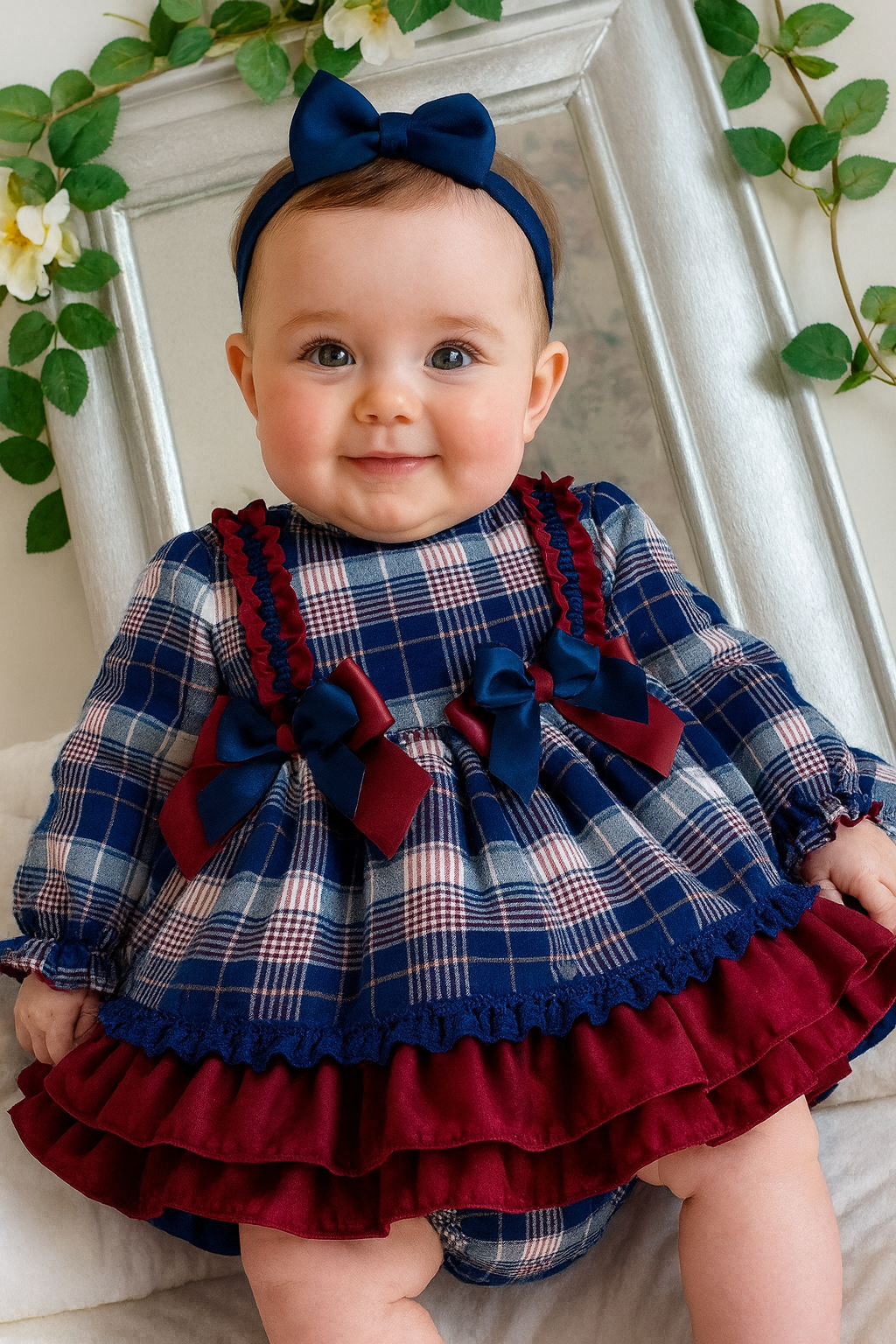 Ceyber Navy Check Dress and Knicker Set