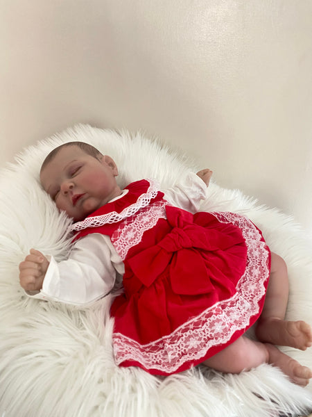Baby Girls red romper Dress Set With Lace and Bow