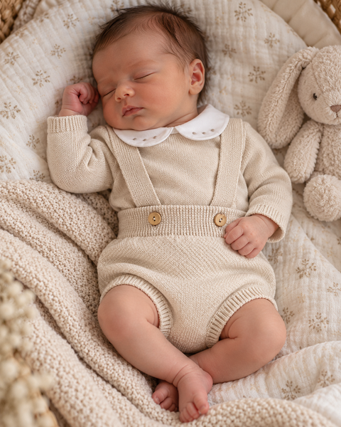 Knitted Baby Two-Piece Set with Peter Pan Collar