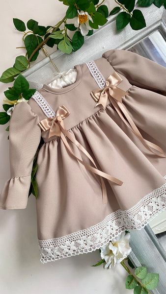 Camel Baby Girls Double Bow Dress