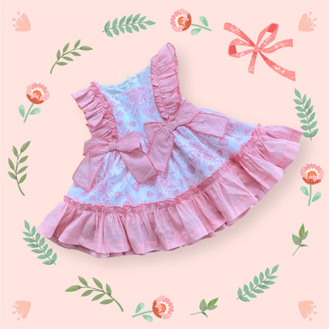 Frilly Large Bow Dress - Pink