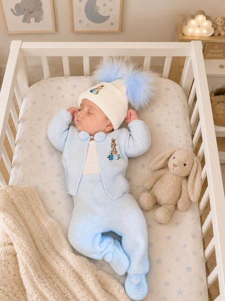 Peter Rabbit Two Piece Pom Pom Outfit pram suit - Blue