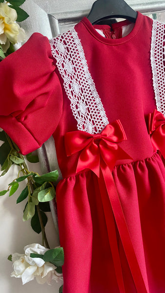 Mary Jane Lace Dress - Red