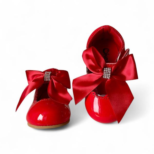 Red Patent Baby Shoes with Satin Bows