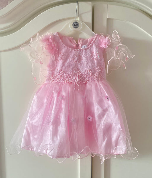 Elegant Baby Girl Pink Lace & Tulle Party Dress with Floral Embellishments
