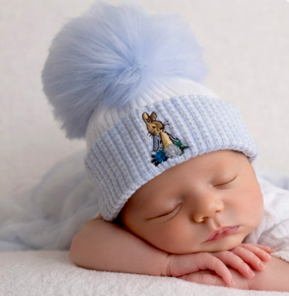 Peter Rabbit Baby Boys luxury Faux Fur Single Pom Hat