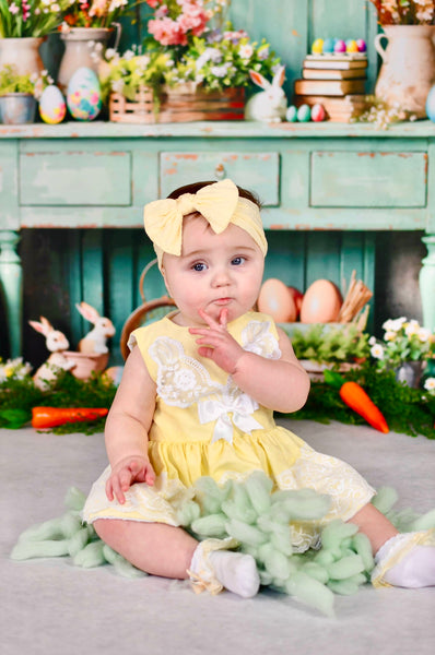Lemon spanish style Dress with bow & Lace  trim