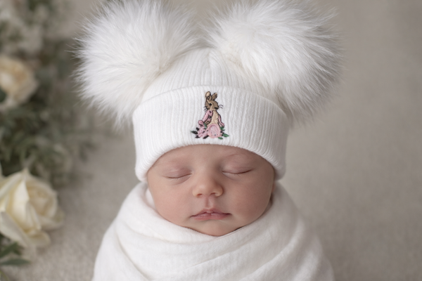 Flopsy Bunny luxury Faux Fur Double Pom Pom Hat (Newborn-24 Month)