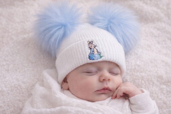 Peter Rabbit luxury  Faux  fur Double Pom Hat (0m-24m)