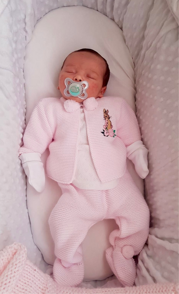 Flopsy Bunny knitted Pom Pom Outfit pram suit