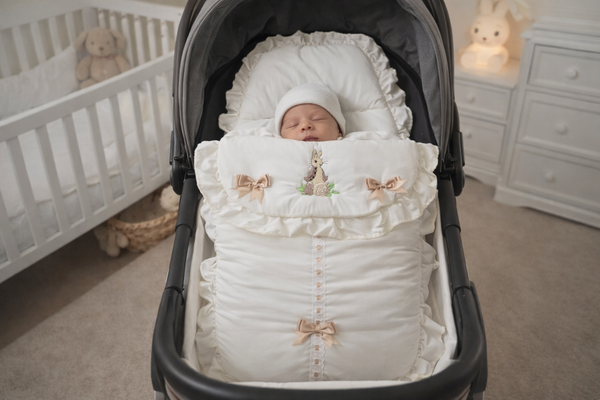 Luxury Baby pram cosytoes with Embroidered Bunny & Satin Bows