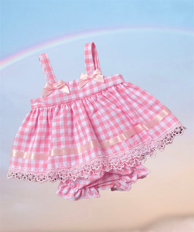 Baby girls two piece gingham outfit pink gillytots children’s boutique handmade