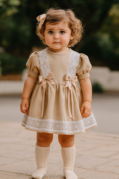 Mary Jane Drop Waist Dress - Beige (4-8 Years)