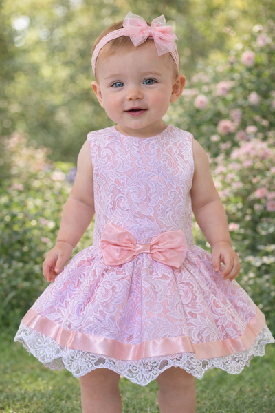 Baby Girls Pink Lace Dress (3-24 Month)