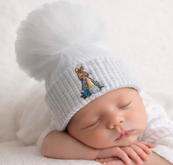 Peter Rabbit Baby Boys luxury Faux Fur Single Pom Hat