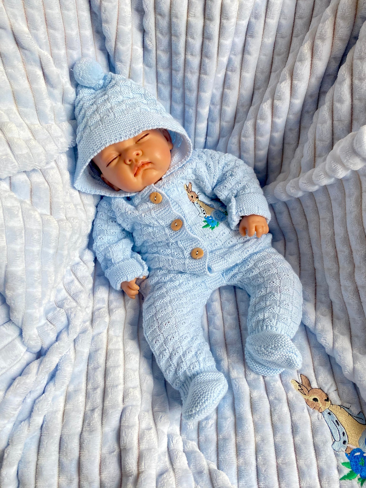peter rabbit all in one knitted premature hooded outfit 