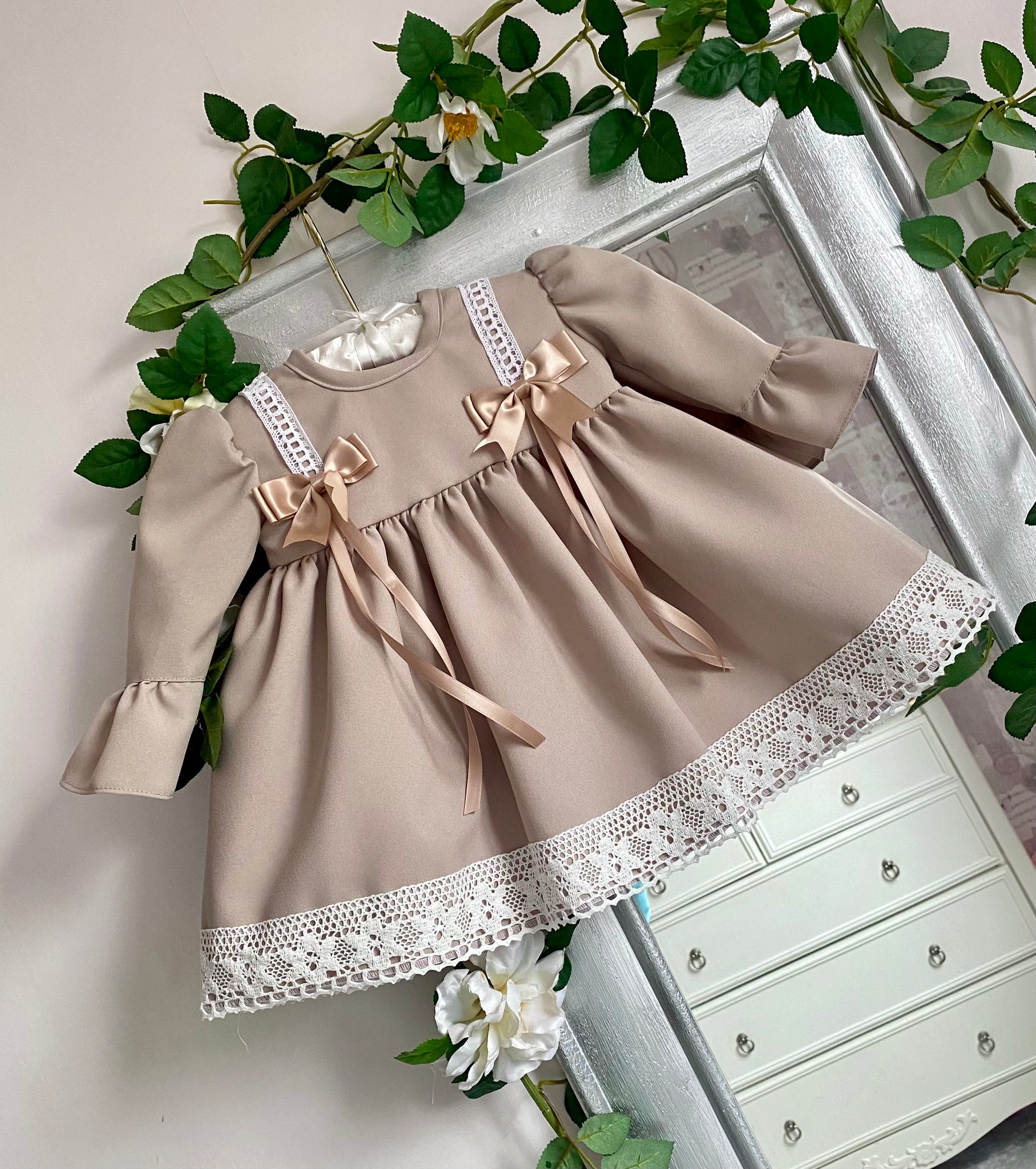 Camel Baby Girls Double Bow Dress