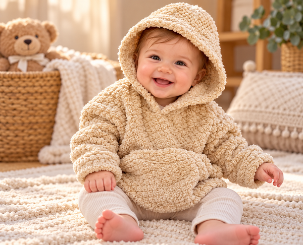 Baby Teddy Fleece Hoodie | Plain or Personalised | Beige