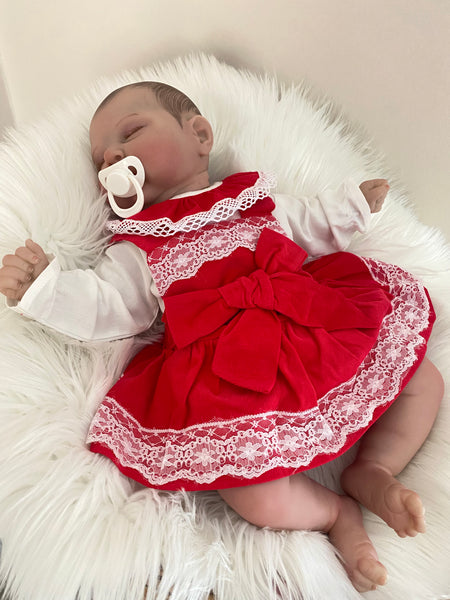 Baby Girls red romper Dress Set With Lace and Bow