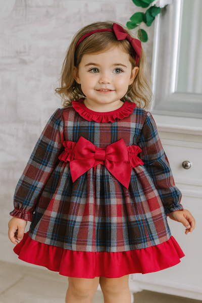 Ceyber Check Red Grey Frilly Dress (2-8 Years)