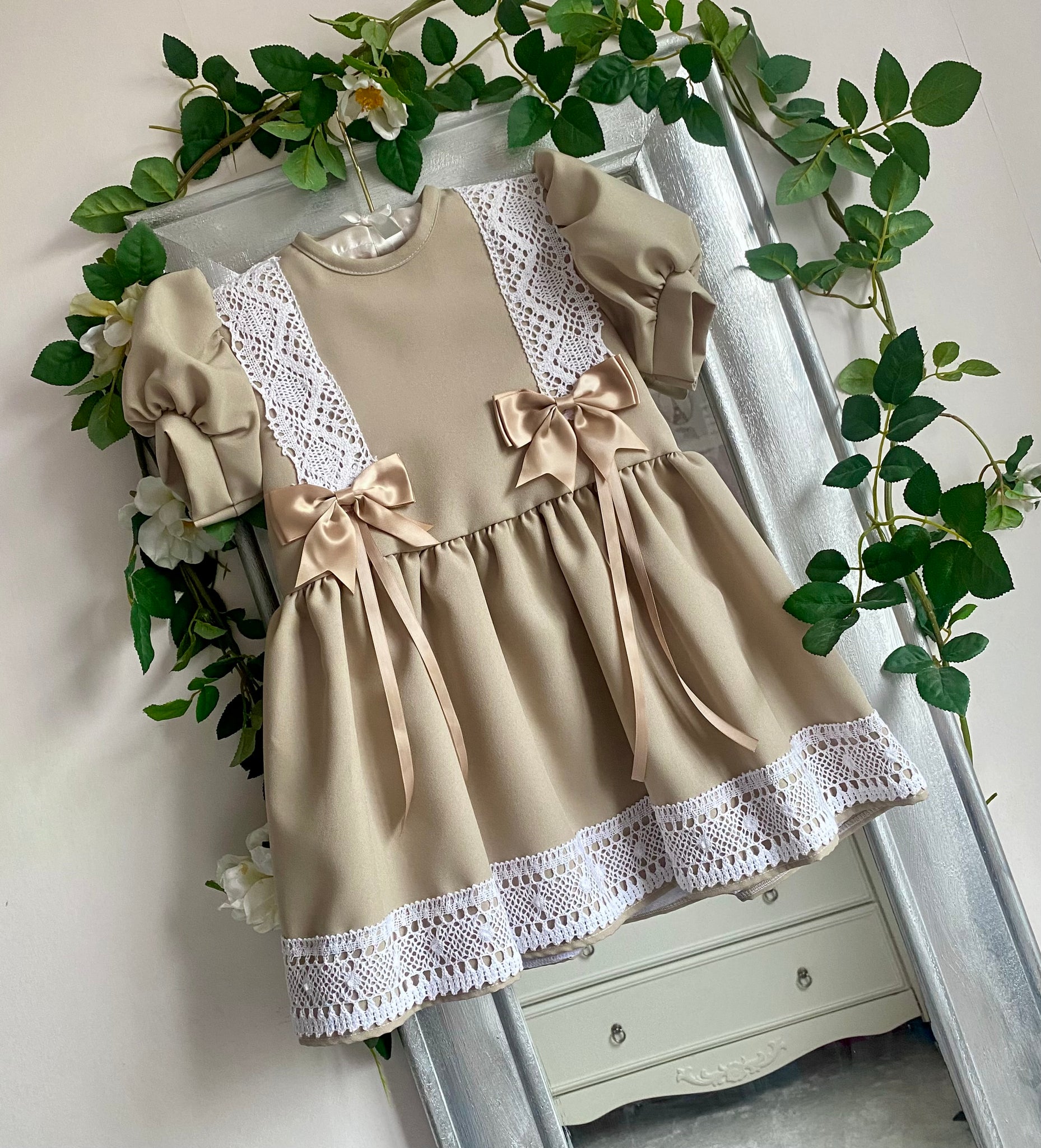 Mary Jane Drop Waist Dress - Beige